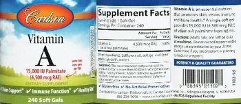 Carlson Vitamin A 15,000 IU Palmitate (4,500 mcg RAE) - supplement