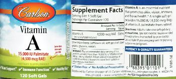 Carlson Vitamin A 15,000 IU Palmitate (4,500 mcg RAE) - supplement