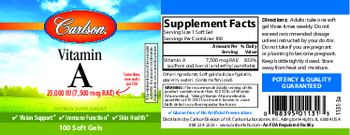 Carlson Vitamin A 25,000 IU (7,500 mcg RAE) - supplement