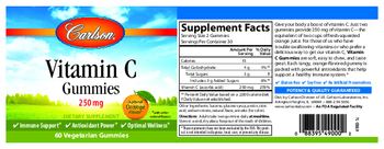 Carlson Vitamin C Gummies 250 mg Natural Orange Flavor - supplement