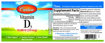 Carlson Vitamin D3 10,000 IU (250 mcg) - supplement