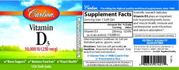Carlson Vitamin D3 10,000 IU (250 mcg) - supplement