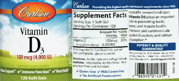 Carlson Vitamin D3 100 mcg (4,000 IU) - supplement