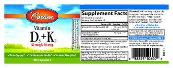 Carlson Vitamin D3 50 mcg + K2 90 mcg - supplement