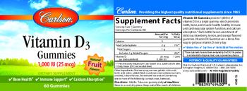 Carlson Vitamin D3 Gummies 1,000 IU (25 mcg) Natural Fruit Flavors - supplement