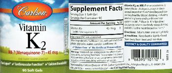 Carlson Vitamin K2 MK-7 (Menaquinone-7) 45 mcg - supplement