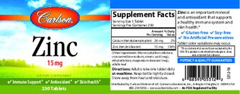 Carlson Zinc 15 mg - supplement