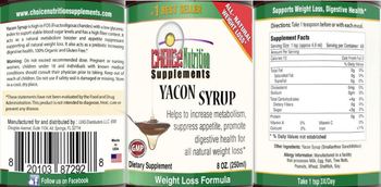 Choice Nutrition Supplements Yacon Syrup - supplement