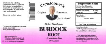 Christopher's Original Formulas Burdock Root 500 mg - supplement