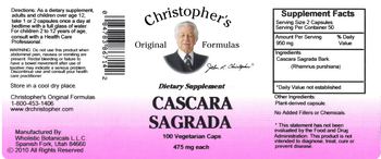 Christopher's Original Formulas Cascara Sagrada 475 mg - supplement
