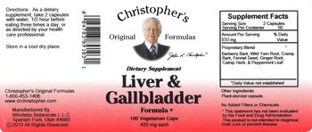 Christopher's Original Formulas Liver & Gallbladder Formula - supplement