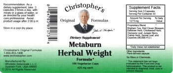 Christopher's Original Formulas Metaburn Herbal Weight Formula - supplement