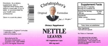 Christopher's Original Formulas Nettle Leaves 400 mg - supplement