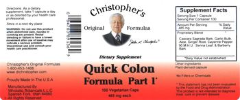 Christopher's Original Formulas Quick Colon Formula Part 1 - supplement