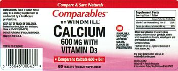 Comparables By Windmill Calcium 600 mg With Vitamin D3 - 