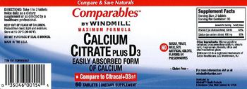 Windmill Comparabiles Calcium Citrate Plus D3 - supplement