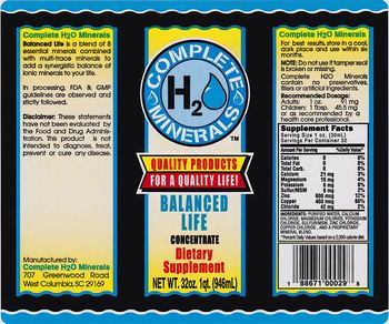 Complete H2O Minerals Balanced Life Concentrate - supplement
