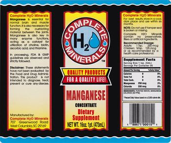 Complete H2O Minerals Manganese Concentrate - supplement