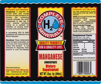 Complete H2O Minerals Manganese Concentrate - supplement