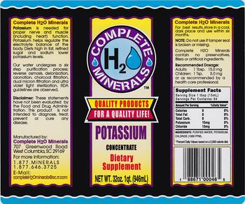 Complete H2O Minerals Potassium Concentrate - supplement