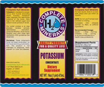 Complete H2O Minerals Potassium Concentrate - supplement