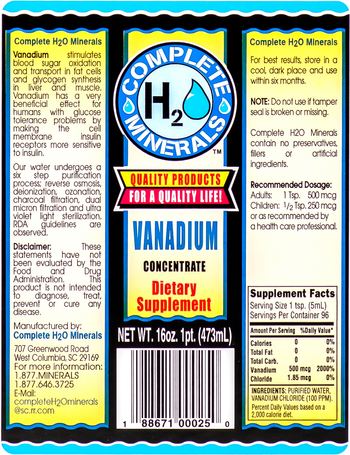 Complete H2O Minerals Vanadium Concentrate - supplement