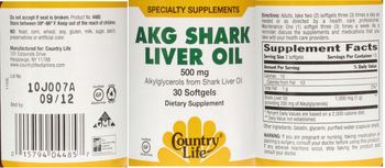 Country Life AKG Shark Liver Oil 500 mg - supplement