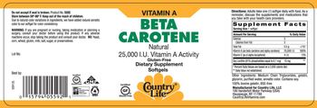 Country Life Beta Carotene Natural 25,000 IU Vitamin A Activity - supplement