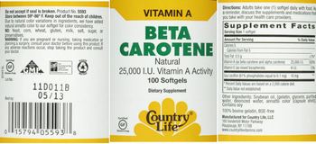 Country Life Beta Carotene - supplement