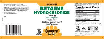 Country Life Betaine Hydrochloride 600 mg With Pepsin - supplement