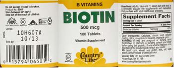 Country Life Biotin 500 mcg - vitamins supplement