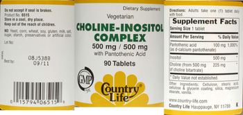 Country Life Choline-Inositol Complex 500 mg / 500 mg with Pantothenic Acid - supplement