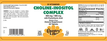 Country Life Choline-Inositol Complex 500 mg / 500 mg With Pantothenic Acid - supplement