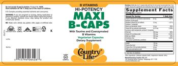 Country Life Hi-Potency Maxi B-Caps With Taurine And Coenzymated B Vitamins - supplement