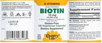 Country Life High Potency Biotin 10 mg (10,000 mcg) - supplement