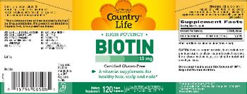 Country Life High Potency Biotin 10 mg - supplement