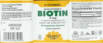 Country Life High Potency Biotin 5 mg - supplement