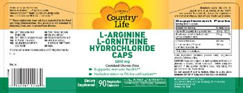 Country Life L-Arginine L-Ornithine Hydrochloride Caps 1000 mg - supplement