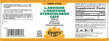 Country Life L-Arginine L-Ornithine Hydrochloride Caps - supplement
