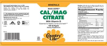 Country Life Maxi-Sorb Cal/Mag Citrate With Vitamin D - supplement