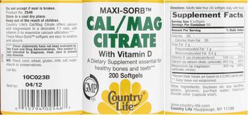 Country Life Maxi-Sorb Cal/Mag Citrate With Vitamin D - supplement essential for healthy bones and teeth