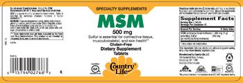 Country Life MSM 500 mg - supplement