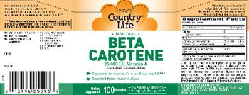 Country Life Natural Beta Carotene 25,000 IU Vitamin A - supplement