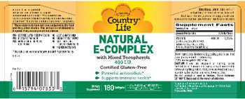 Country Life Natural E-Complex With Mixed Tocopherols 400 IU - supplement