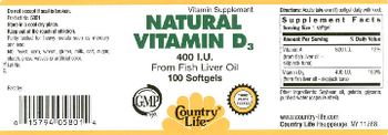 Country Life Natural Vitamin D3 400 IU - vitamin supplement