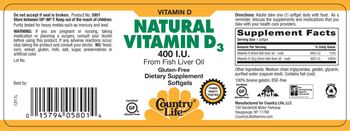 Country Life Natural Vitamin D3 400 IU - supplement