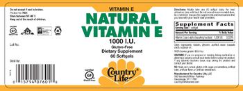 Country Life Natural Vitamin E 1000 IU - supplement