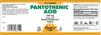 Country Life Pantothenic Acid 250 mg - supplement