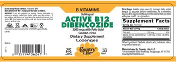 Country Life Sublingual Active B12 Dibencozide 3000 mcg With Folic Acid - supplement