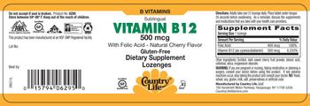 Country Life Sublingual Vitamin B12 500 mcg With Folic Acid - Natural Cherry Flavor - supplement